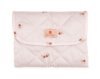 Embreagem para troca de fraldas com flores, tapete para troca de viagem, bolsa de fraldas bege, trocador de bebê portátil