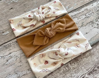 Baby Bow Knoten Stirnband, Creme und Karamell braune Baby Stirnbänder mit Schleife, gedrehtes Blumen Stirnband