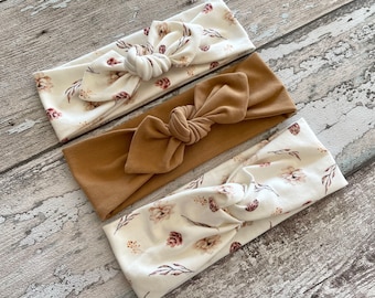 Baby Bow knot headband, Creme and Caramel brown baby headbands with bow, twisted floral headband