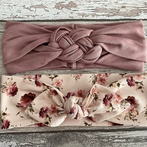 Bandeaux bébé mauve et floral, bandeau marin torsadé et mauve floral, bandeau pour tout-petit, cadeau nouveau-né fille Bow +sailor knot