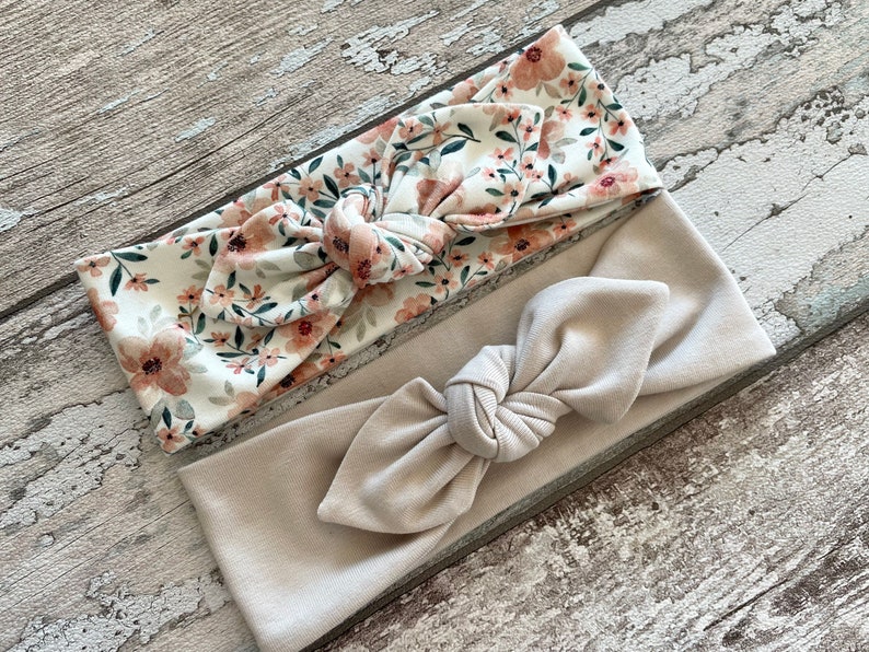 Baby Bow Knoten Stirnband, Floral und Sand Baby Stirnbänder Bild 1