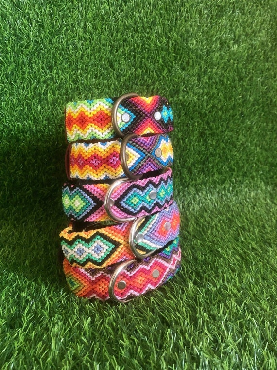 Handwoven mexican pet collar/ dog choker/ vibrant dog accessories/ leather collar/ collars for pets/ boho aztec collar/ artisanal collars