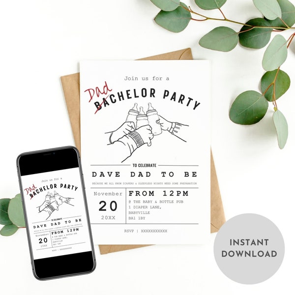 Editable Dadchelor party invitation | Men baby shower | Huggies & Chuggies | Dad to be | Baby Shower | Beer and Diapers | Instant download