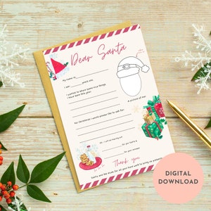 Plantilla de carta para Papá Noel imprimible / Descarga instantánea / Carta a Papá Noel / Lista de deseos de Navidad / Carta de Navidad / Carta de Papá Noel