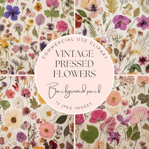 Vintage geperste bloemafbeeldingen, jpeg-bestanden, ongewenste dagboekpagina's, digitaal papier, knutselen, commercieel gebruik, wilde bloemen, natuurafbeelding, scrapbooking.