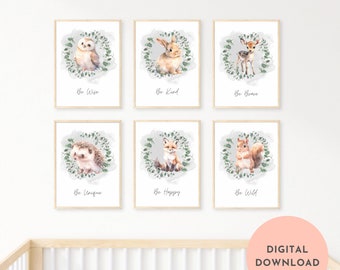 Woodland Animal Nursery Prints | Set of 6 | Nursery Art | Baby Woodland Animals | Eucalyptus | Baby | Watercolour | Gender Neutral