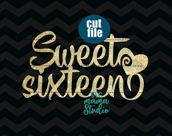 Sweet 16 svg - Cake topper svg cut file -  16th Birthday svg, Sixteen svg, dxf, png, instant download,birthday svg for cricut and silhouette