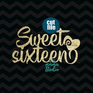 Sweet 16 svg - Cake topper svg cut file -  16th Birthday svg, Sixteen svg, dxf, png, instant download,birthday svg for cricut and silhouette