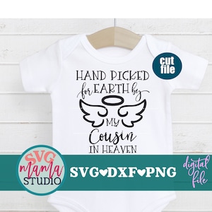 Primo svg - Selecionado manualmente para a terra pelo meu primo svg, recém-nascido svg, dxf, arquivo png, arquivo svg de bebê para cricut
