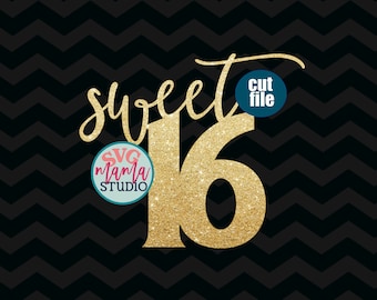 Sweet 16 svg - Cake topper svg cut file -  16th Birthday svg, Sixteen svg, dxf, png file, birthday svg for cricut and silhouette