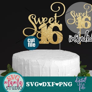Sweet 16 svg - Cake topper svg cut file -  16th Birthday svg, Sixteen svg, dxf, png, instant download,birthday svg for cricut and silhouette