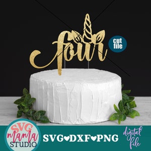 4e anniversaire svg - quatre svg, dxf, png, téléchargement immédiat, 4 svg licorne pour cricut et silhouette, svg anniversaire fille, svg anniversaire fille