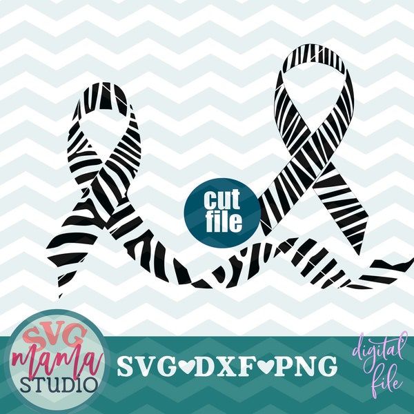 Zebra Awareness Ribbon svg, Ribbon svg, dxf, png, Black Striped Zebra Awareness Ribbon cut file - Neuroendocrine and EDS SVG