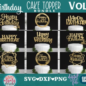 Lot de svg de gâteau, joyeux anniversaire, svg de lot d'anniversaire, dxf, png, téléchargement immédiat, lot de svg de gâteau d'anniversaire, fichiers vectoriels
