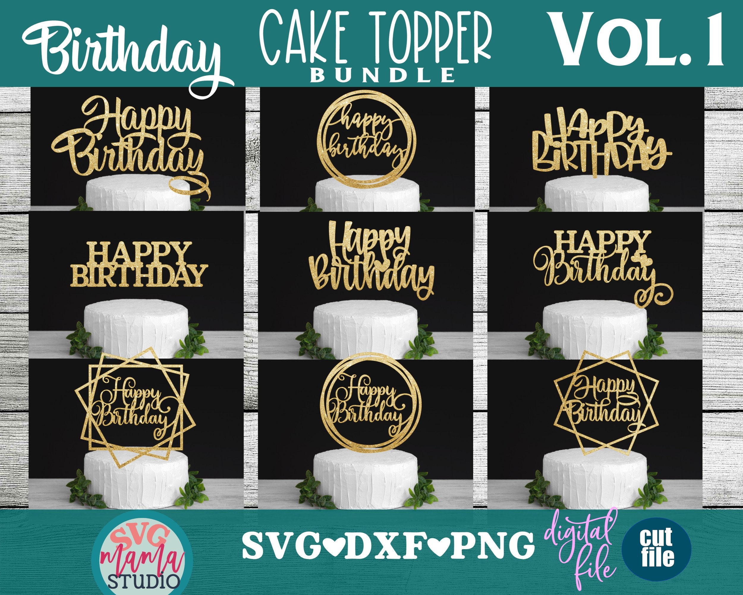 Download Cake topper svg BUNDLE Happy Birthday svg Birthday BUNDLE | Etsy