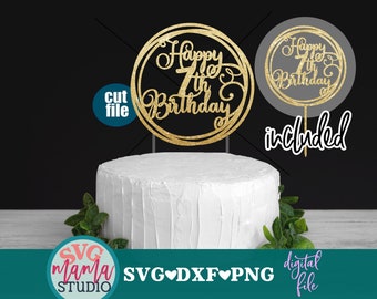 7. Geburtstag Cake Topper svg, 7 Jahre altes svg, 7. Geburtstags-Svg, dxf-Datei, png-Datei, Happy 7th Birthday svg