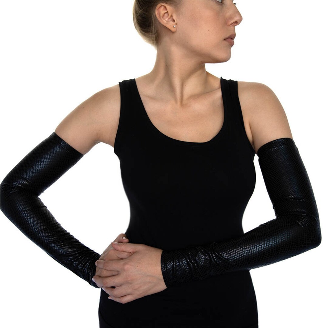 Women's Faux Black Leather Anaconda Long Fingerless Etsy