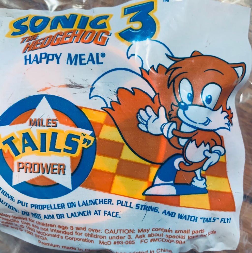 Sonic the Hedgehog 3 1993 McDonalds Happy Meal Toy New Sealed Miles Tails Prower 