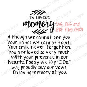 In loving memory Wedding poem SVG File
