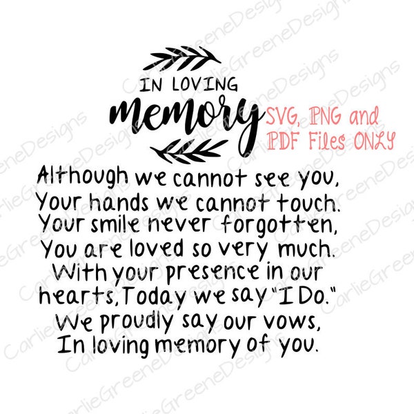 In loving memory Wedding poem SVG File