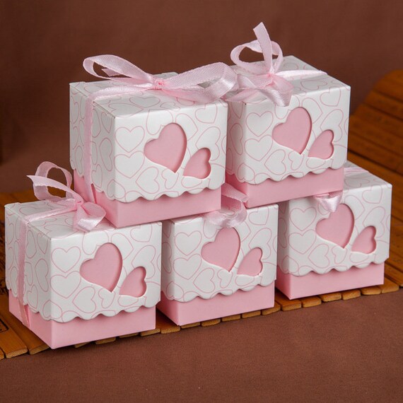 50pcs Pink Double Heart Wedding Candy Box Wedding Party Favors Etsy