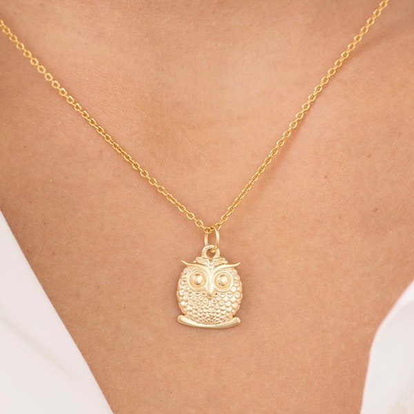 Owl necklace, 14k Solid Gold Owl pendant Necklace, Dainty Animal Charm, Owl Lover Gifts, Layering Necklaces, Gift For Child