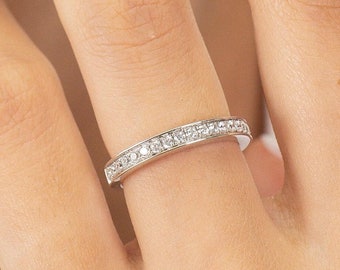 Channel Set Diamond Wedding Band, Half Eternity Stackable Ring, Diamond Wedding Ring, Anniversary Gifts