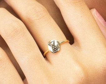 14K Solid Gold Sigil of Lucifer Ring: Satanic Protection Jewelry