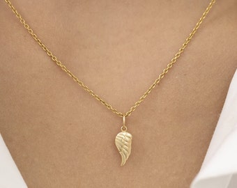 Angel Wing Necklace, 14K Solid Gold Angel Wing Pendant Necklace, Layering Necklace, Memorial Necklace, Gifts for Her