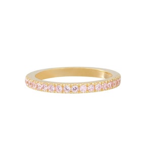 Micro Pave Pink Sapphire 14k Gold Wedding Band