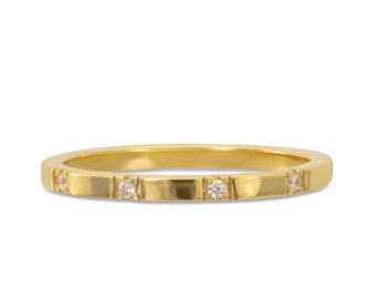 Minimalist Diamond Wedding Band, 14k Solid Gold Stacking Ring, Thin Gold Ring, Bridal Jewelry, Eternity Band