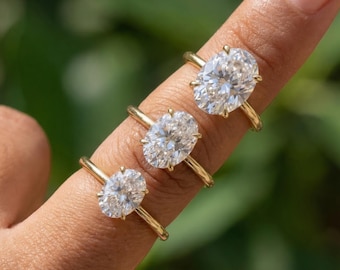 Anello di fidanzamento da viaggio con taglio ovale / Anello di promessa effetto diamante finto / Anello nuziale da viaggio sicuro per donna