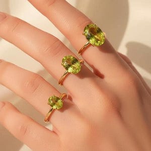 Oval Peridot Solitaire Engagement Ring, Minimalist Travel Ring, August Birthstone Promise Ring for Her