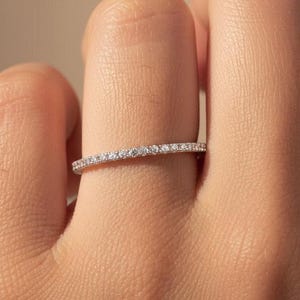 Micro Pave Wedding Band / Thin Dainty Stackable Band / Diamond Band / Half Eternity Stacking Ring