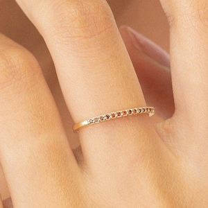 Micro Pave Garnet Wedding Band, 14K Solid Gold Dainty Stackable Band, January Birthstones, Stacking Ring, Valentine Day Sale