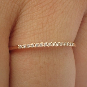 14k Solid Gold Diamond Stackable Ring: Micro Pave Eternity Band