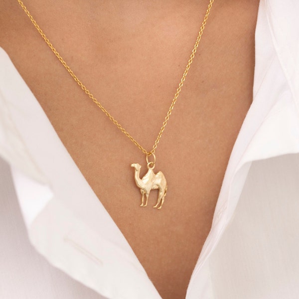 Camel Necklace, 14K Solid Gold Camel Charm Necklace, Gold Camel Charm, Gifts for Animal Lover, Layering Necklaces