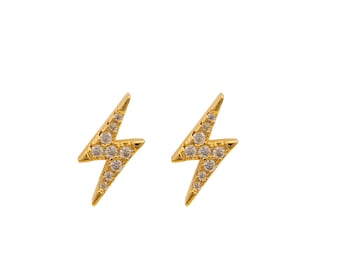 Diamond Lightning Bolt Stud Earrings, 14K Solid Gold Studs, Thunder Bolt Earrings, Cartilage Earrings,  Minimalist Earrings