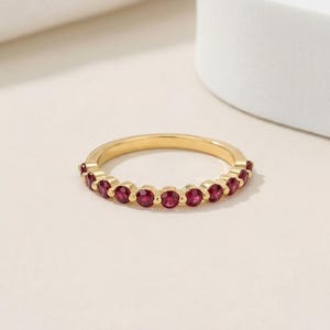 Classic Ruby Stackable Ring | 2.0 mm Single Prong Half Eternity Band | July Birthstone Wedding Ring image 7