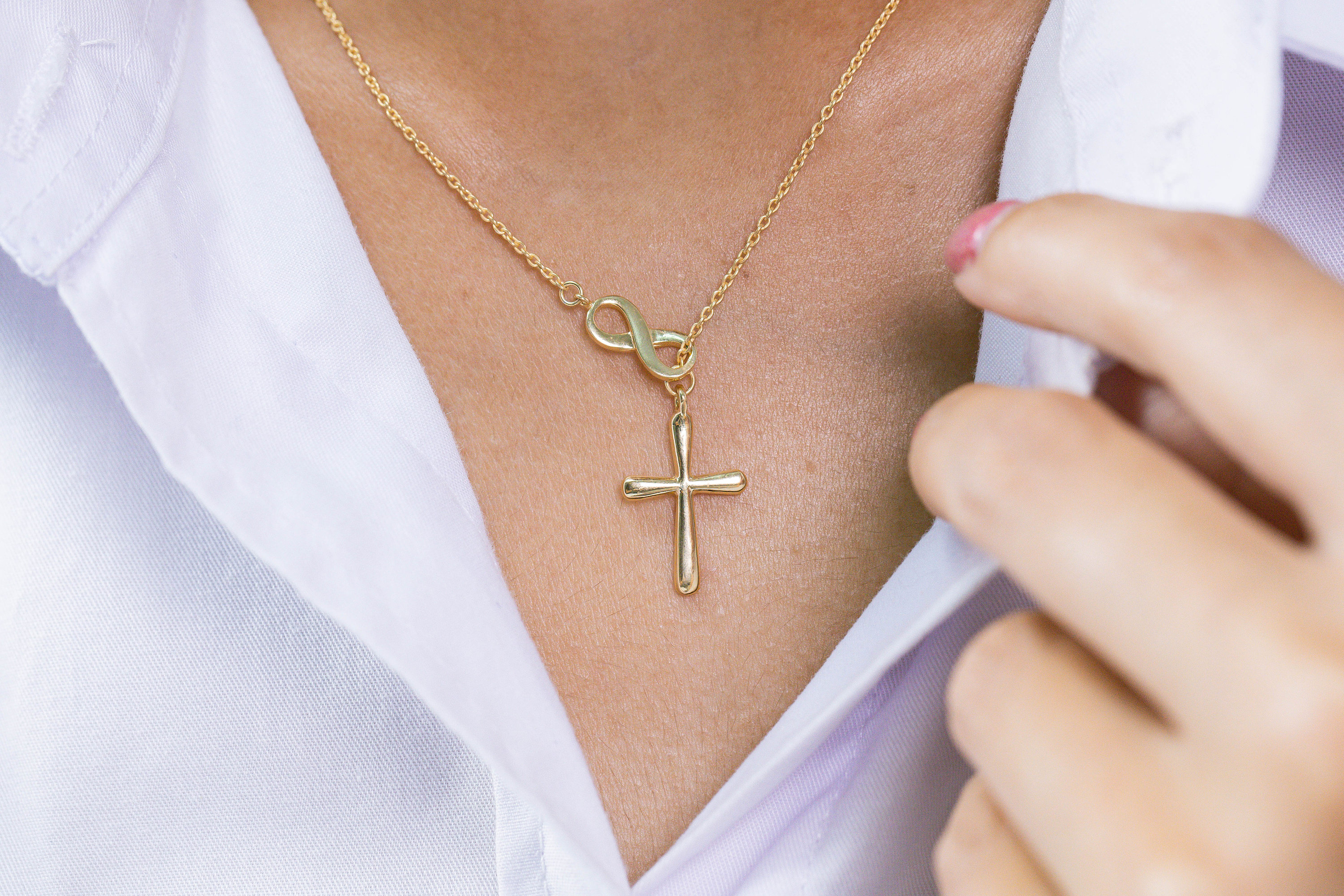 Infinity Cross pewter w/ 19″ Stainless Chain | Henry Schwab