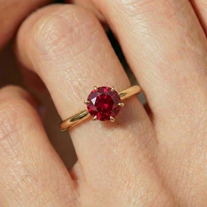 Round Cut Ruby Solitaire Ring | 14K Gold Engagement Ring | 0.5ct–3ct July Birthstone Anniversary Gift