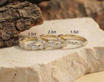 Anello a mezza eternità in oro bianco con diamanti / Anello impilabile con diamanti a marquise e rotondi alternati / Gioiello per anniversario di matrimonio