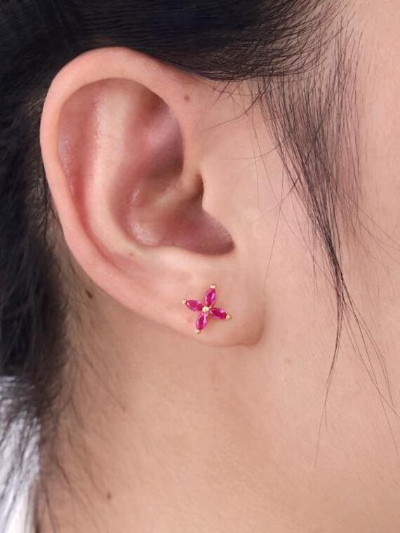 14k White and Rose Gold Ruby Flower Earrings 14k White and Rose Gold Ruby Flower Earrings