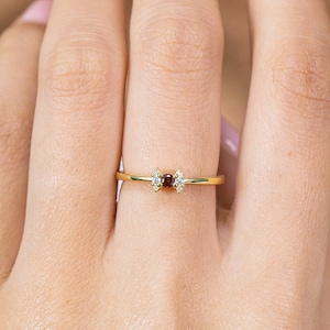 14k Gold Garnet Ring: Minimalist Diamond Promise Ring