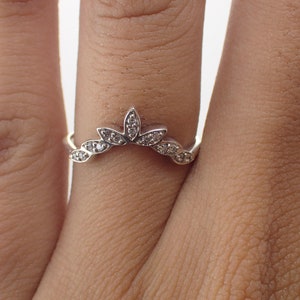 Curved Diamond Wedding Band: 14K Gold Marquise Ring Enhancer