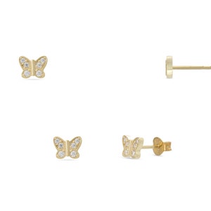 Diamond Butterfly Earrings, Minimalist Butterfly Studs in 14K Solid Gold, Bridal Earrings, Birthday Gift for Her image 8