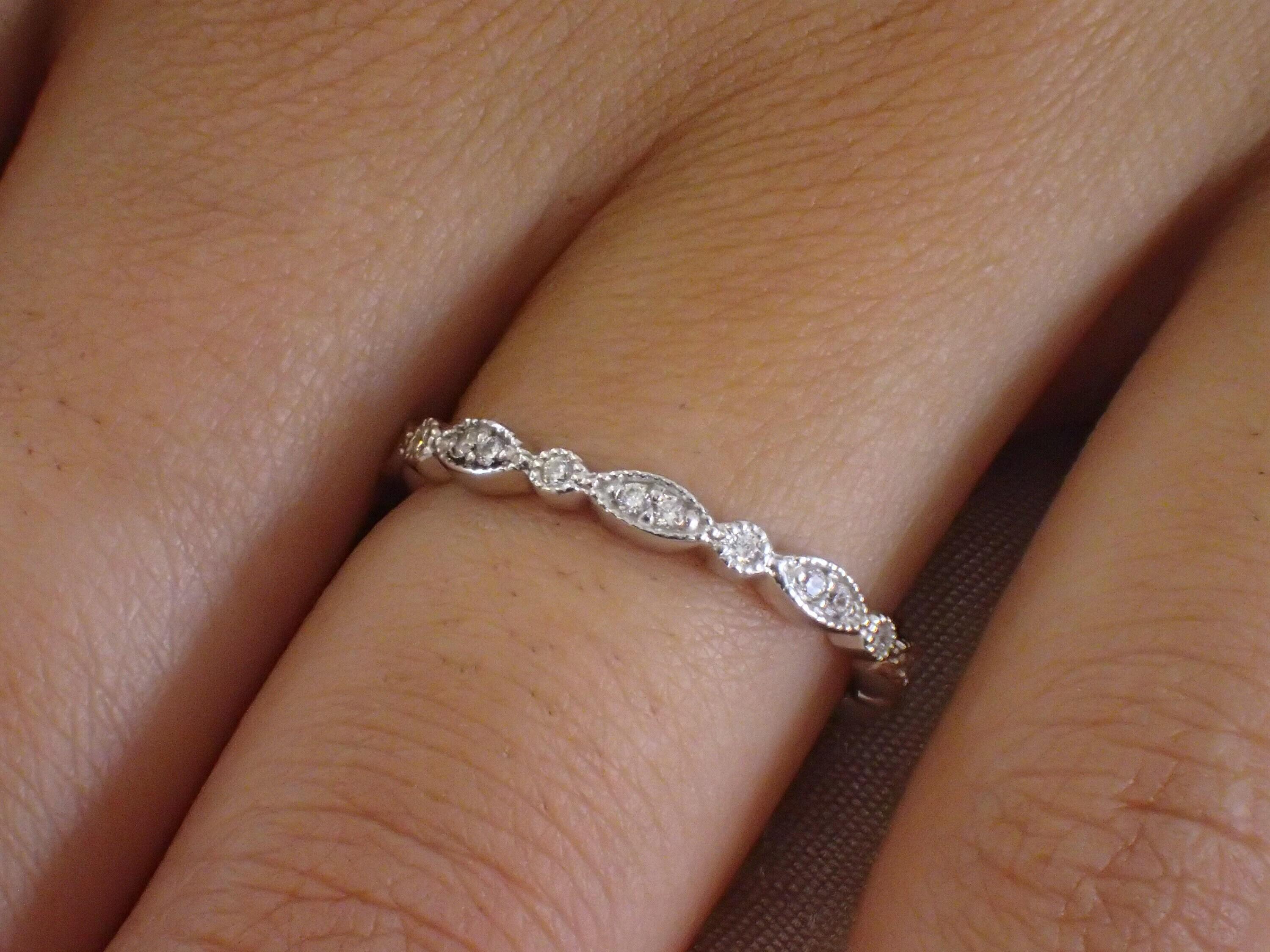 Marquise Diamond Wedding Band: 14k Gold Art Deco Milgrain Ring - Etsy