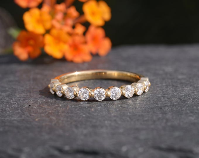 Featured listing image: Diamond Wedding Band: 14k Gold Half Eternity Stackable Ring