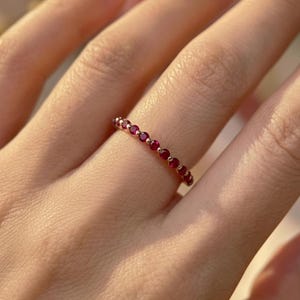 Classic Ruby Stackable Ring | 2.0 mm Single Prong Half Eternity Band | July Birthstone Wedding Ring image 9