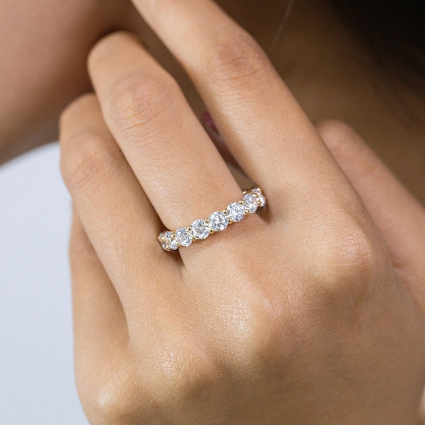 Trellis Diamond Eternity Ring, 14K Solid Gold Diamond Wedding Band, Full Eternity Diamond Stackable Ring, Anniversary Ring